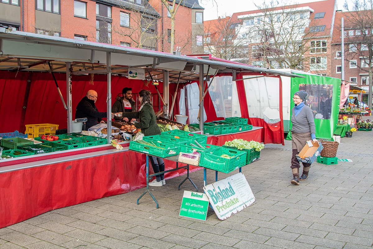 Der Stand der Ökokiste auf dem Markt in Hastedt